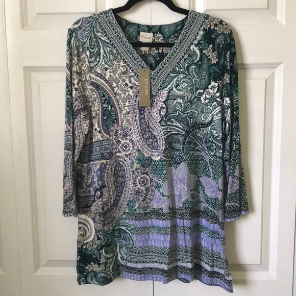 CHICO’S PAISLEY V-NECK TOP - Picture 1 of 5